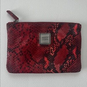 Herve Leger Red Snakeskin Makeup Bag